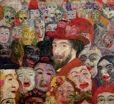 仮面に囲まれた私の肖像 作： James Ensor