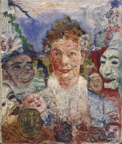 仮面をかぶった老婦人、1889年 作： James Ensor