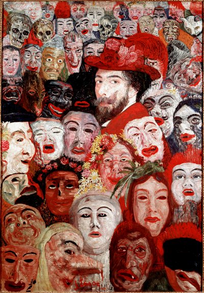 仮面に囲まれた自画像 ジェームズ・アンソール（1860-1949）作 1899 Dim.120x180 cm 個人蔵 作： ジェームズ・アンソール