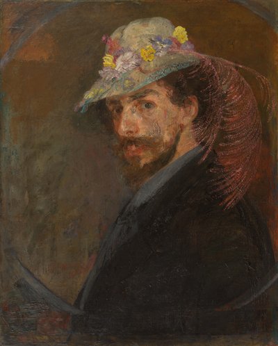 花と帽子の自画像 作： James Ensor