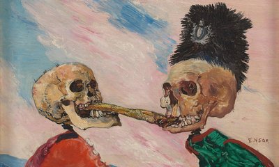 ニシンのピクルスをめぐって争う骸骨、1891年。 作： James Ensor