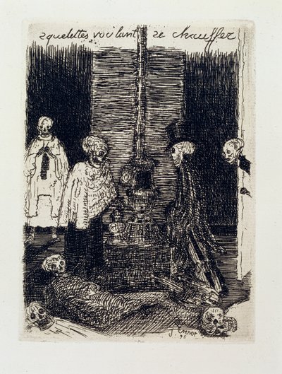体を温めようとする骸骨 作： James Ensor