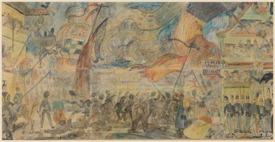 ストライキ・アクション（チョーク、鉛筆、パステル、紙、厚紙） 作： James Ensor