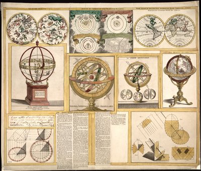 天体観測機器、天体図、世界地図など9点の画像を収録。LOC 2013593153 作： ジェームズ・ファーガソン