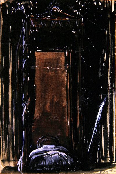ザ・ベッド」1909年頃（紙にインクとガッシュ） 作： James Ferrier Pryde