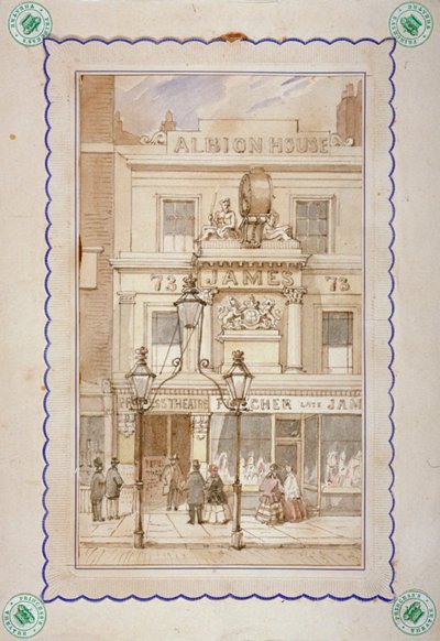 アルビオン ハウスとプリンセス劇場の入り口、オックスフォード ストリート、ウェストミンスター、ロンドン、c1840 作： James Findlay