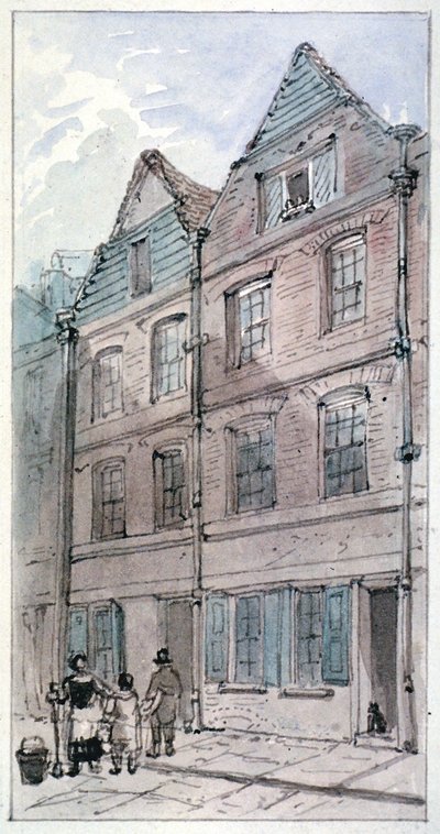 1850年、シティ・オブ・ロンドン、フリート・ストリート、ブラックホース・アレイの家々 作： James Findlay