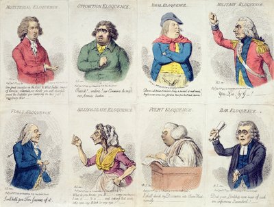 1795年にハンナハンフリーによって発行された雄弁さを描いた8つのビネット（手描きのエッチング） 作： James Gillray