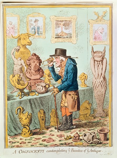 イェーアンティークのイェー美女を熟考するCognocenti、ハンナハンフリー発行、1801年（手描きのエッチング） 作： James Gillray