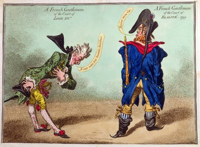 1799年に公開されたルイ16世のフランスの紳士とエガリテのフランスの紳士（手描きのエッチング） 作： James Gillray