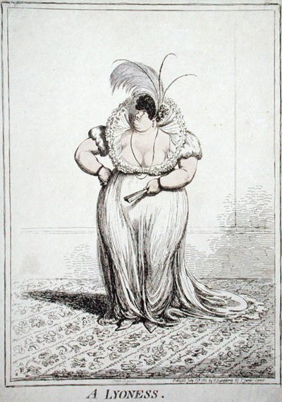 ハンナ・ハンフリーが1801年に出版した「A Lyoness」（アクアチントによるエッチング作品） 作： James Gillray
