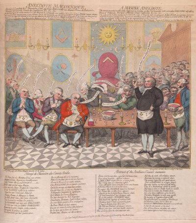 フリーメーソンの逸話、パブ。 1786年（手描きの彫刻） 作： James Gillray