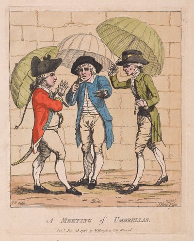 傘の集まり、パブ。 1782（手描きの彫刻） 作： James Gillray