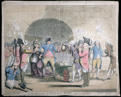 W. Hollandによって1786年に発行された国債の新しい支払い方法（手塗りのエッチングと彫刻） 作： James Gillray