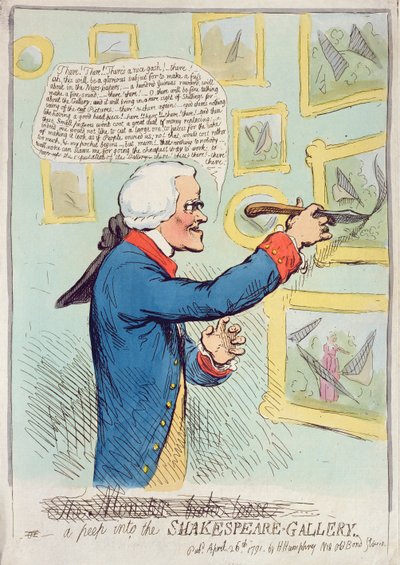 シェイクスピアギャラリーのぞき見、1791年にハンナハンフリーから出版（手描きのエッチング） 作： James Gillray