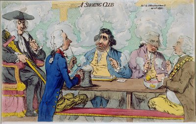 1793年にハンナハンフリーによって発行された喫煙クラブ（手描きのエッチング） 作： James Gillray