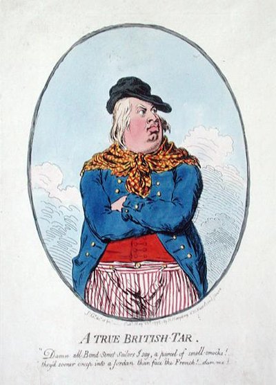 ハンナ・ハンフリーが1795年に出版した「A True British Tar」（手彩色のエッチング画） 作： James Gillray