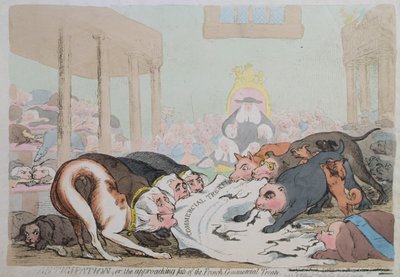 予想、または1786年にW. Hollandによって出版されたフランスの商業条約の接近運命（手描きのエッチング） 作： James Gillray