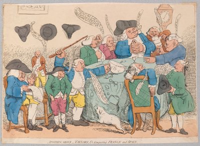 薬剤師、テイラーズなど、フランスとスペインを征服、パブ。 1779（手描きの彫刻） 作： James Gillray