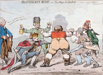 ブラインドマンのバフ、またはジョンブルには多すぎる、1795年にハンナハンフリーによって発行（手描きのエッチング） 作： James Gillray