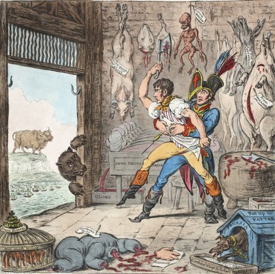 ボニーとタリー、コルシカの死体-肉屋の計算日-四半期なし！、pb。 1803（手描きの彫刻） 作： James Gillray