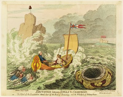 スキュラとカリブディスの間のブリタニア 作： James Gillray