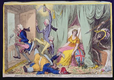 死と医師の間のブリタニア、1804年にハンナハンフリーによって発行された（手描きのエッチング） 作： James Gillray
