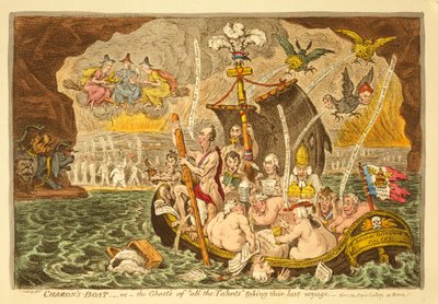 カロンのボート、または「すべての才能」のゴーストの最後の航海、ハンナハンフリー発行、1807年（手描きのエッチング） 作： James Gillray