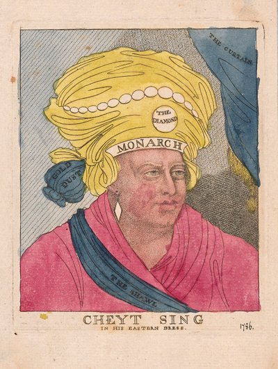Cheyt Sing in his Eastern Dress、pub。 1786年（手描きの彫刻） 作： James Gillray