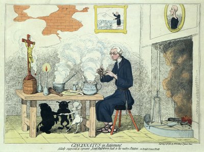 引退したシンシナツ、パブ。 1782（手描きの彫刻） 作： James Gillray
