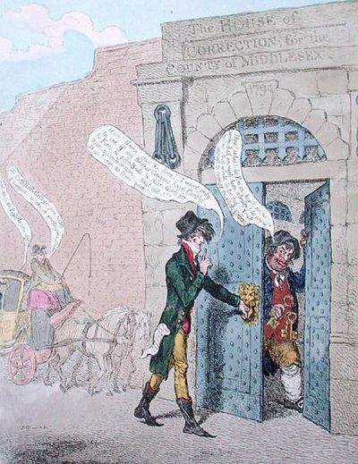 1799年にハンナ・ハンフリーが出版した『バスティーユを訪れる市民たち』（手彩色の銅版画） 作： James Gillray