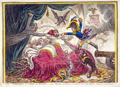 バラのベッドの快適さ：パブ。ハンナハンフリー、1806年4月21日（手書きの彫刻） 作： James Gillray