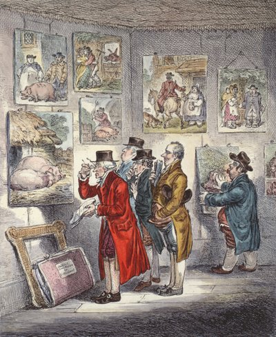ジョージモーランズの絵画のコレクションを調査する鑑定家 作： James Gillray