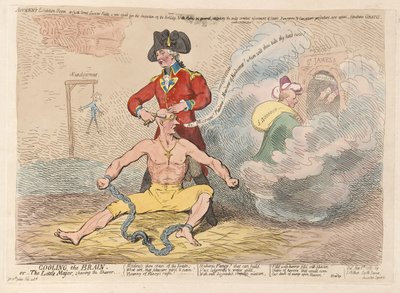 シェーバー、パブを剃る脳またはリトルメジャーを冷却します。 1789（手彫り彫刻） 作： James Gillray