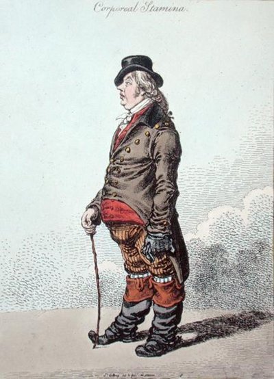 ハンナ・ハンフリーが1801年に出版した「Corporeal Stamina」（手彩色エッチング）。 作： James Gillray