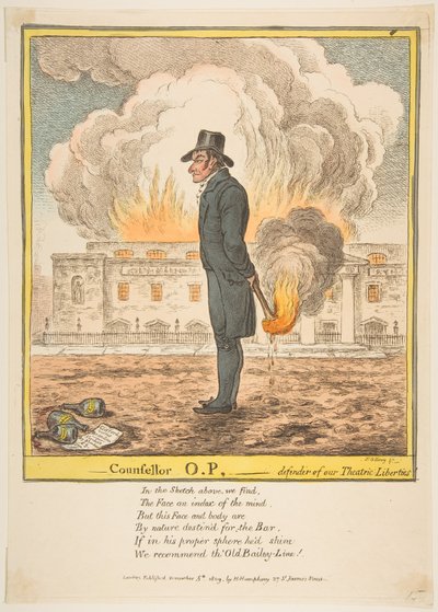 劇場自由のカウンセラーOPディフェンダー、1809年12月5日。 作： James Gillray