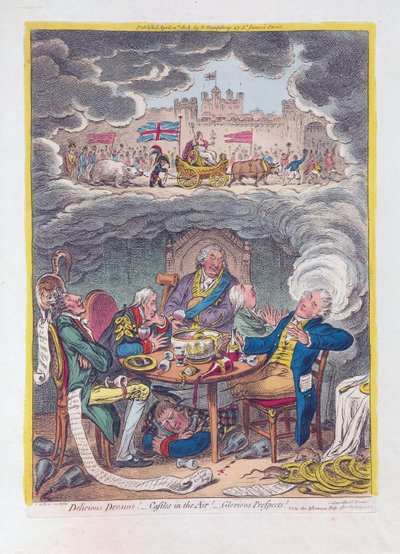 Delicious Dreams：Castles in the Air！ -Glorious Prospects !、パブ。 1808（手描きの彫刻） 作： James Gillray
