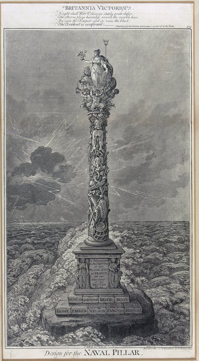 海軍の柱のデザイン「Britannia Victorious」 1800年のエッチング、ジェームズ・ギルレイ（1757-1815）作。 作： James Gillray