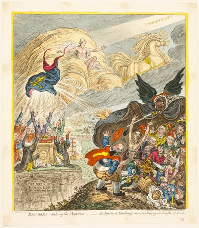 マントを掴む弟子たち 作： James Gillray