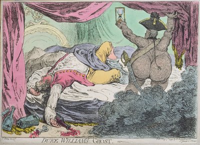 1799年にハンナハンフリーによって発行されたウィリアム公爵の幽霊（手描きのエッチング） 作： James Gillray