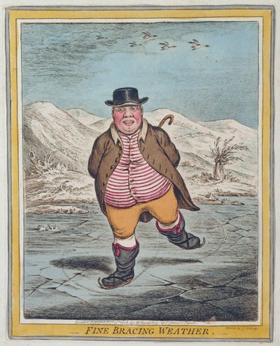 1808年にハンナハンフリーによって発行されたFine Bracing Weather（手描きのエッチング） 作： James Gillray