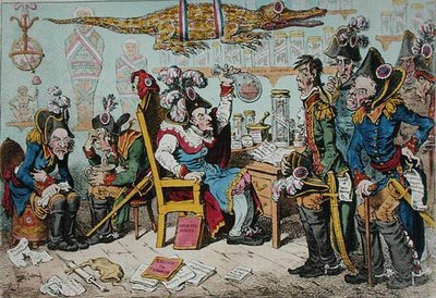 1799年にハンナ・ハンフリーが出版した「健康上の理由で退役するフランスの将軍たち」（手彩色のエッチング） 作： James Gillray