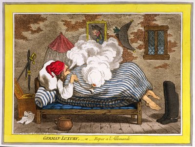 1800年にハンナハンフリーによって発行されたジャーマンラグジュアリー、またはレポアラレマンド（手描きのエッチング） 作： James Gillray