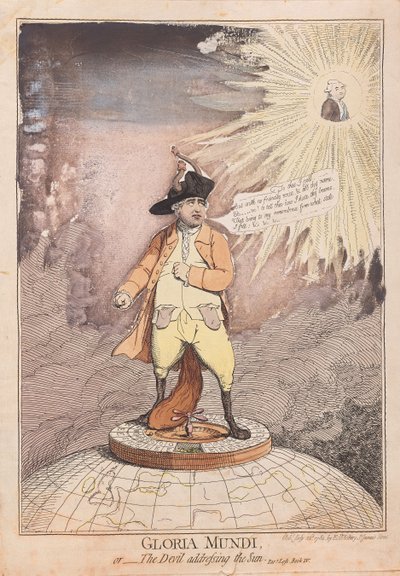 Gloria Mundi、またはThe DevilがSunに取り組んでいる、パブ。 1782（手描きの彫刻） 作： James Gillray