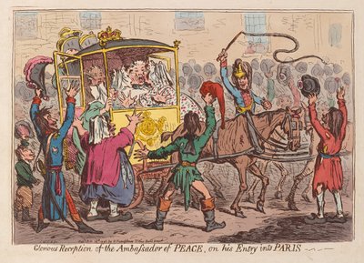 平和大使のパリへの入国に関する栄光あるレセプション、パブ。 1796年（手描きの彫刻） 作： James Gillray