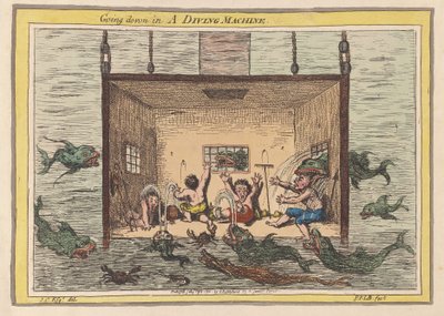 ダイビングマシン、パブ1801（手塗りの彫刻）に下る 作： James Gillray