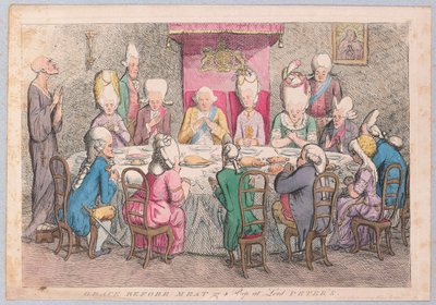 パブ、ピーターズ卿の肉またはのぞき見の前の恵み。 1779（手描きの彫刻） 作： James Gillray