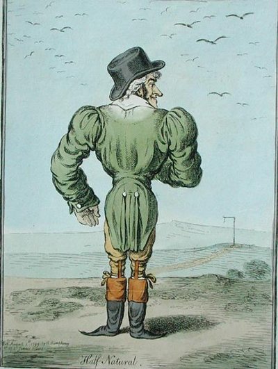 ハンナ・ハンフリーが1799年に出版した「ハーフ・ノーマル」（手彩色の銅版画） 作： James Gillray
