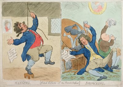 ぶら下げと溺死、またはフランスの敗北の致命的な影響、1795年にハンナハンフリーによって発行（手描きのエッチング） 作： James Gillray