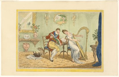 結婚前の調和（直腸）; 五条門のクリア（裏） 作： James Gillray